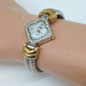 Collezio Two Toned Cuff Watch Women's Rhinestone Bezel Adjustable Cable Band